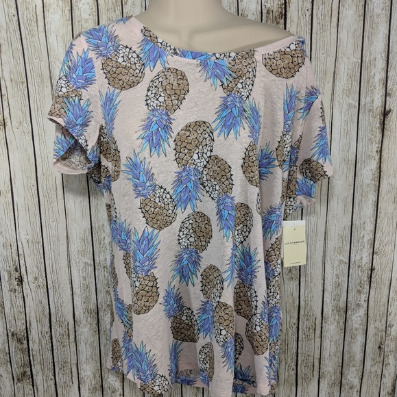 Lucky Brand Pineapple Print Linen Blend T-shirt 1x - Picture 3 of 8